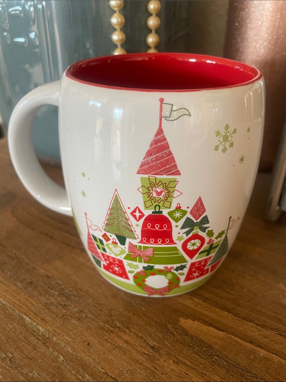 BNWT 2015 Disney Parks Starbucks Holiday Castle mug with a red interior 12oz